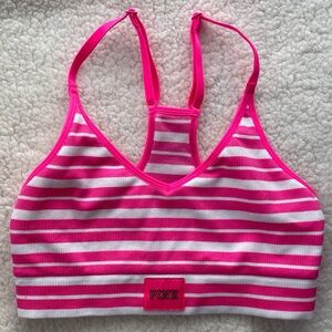 PINK Victoria's Secret Hot Pink and White Striped Racerback Bralette